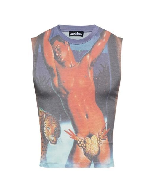 Carne Bollente Blue Printed Sleeveless T-Shirt