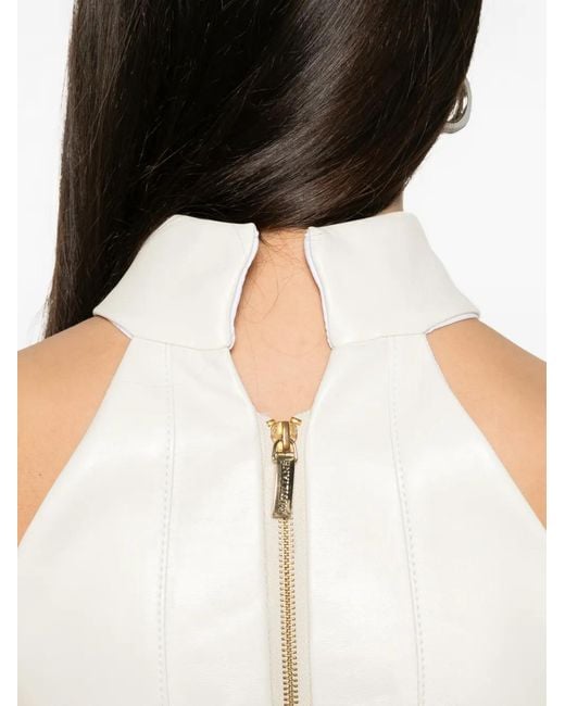 MITILIANE COUTURE White Cut-Out Halterneck Leather Midi Dress