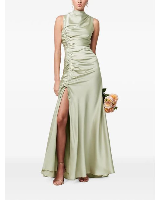 Savel Green Ruched Side-Slit Maxi Dress