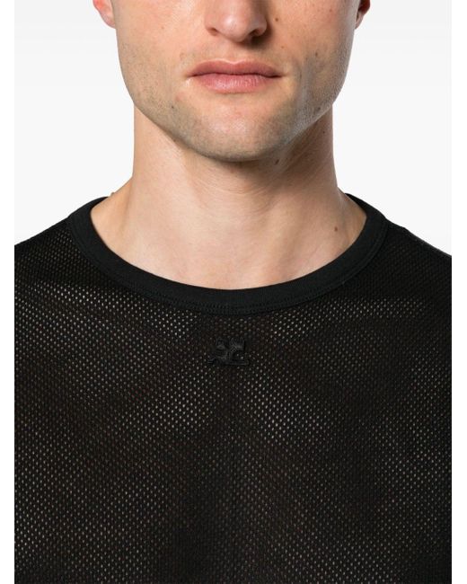 Courreges Black Mesh Crew-neck T-shirt for men