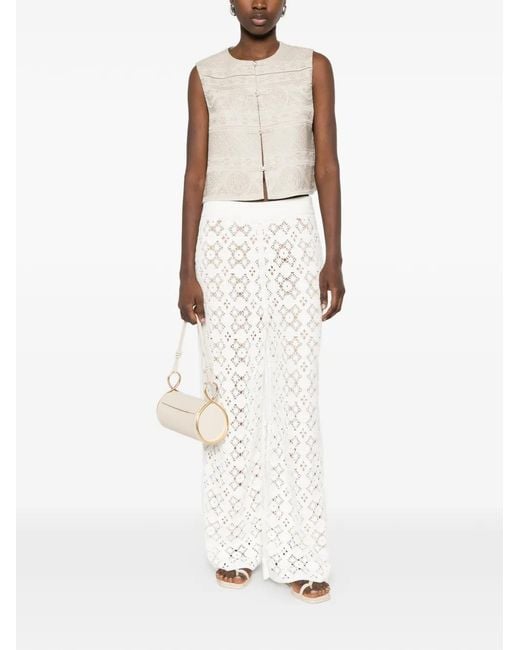 Bompard White Crocheted Elasticated-Wais Trousers