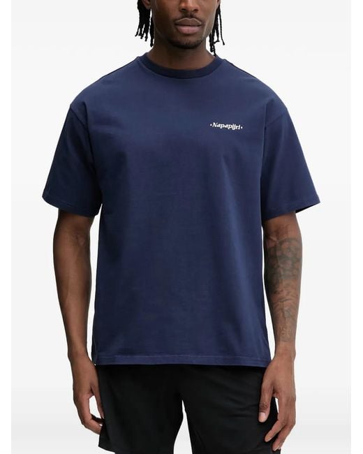 Napapijri Blue Fluorite Graphic-Print Logo-Embroidered T-Shirt for men