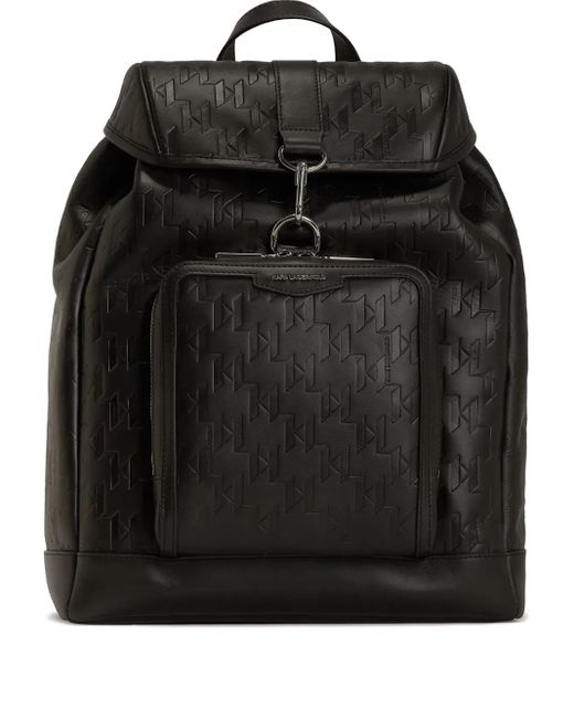 Karl Lagerfeld Black Loom Leather Backpack for men