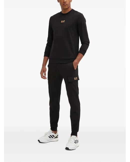 EA7 Black Cargo Pocket Trousers for men
