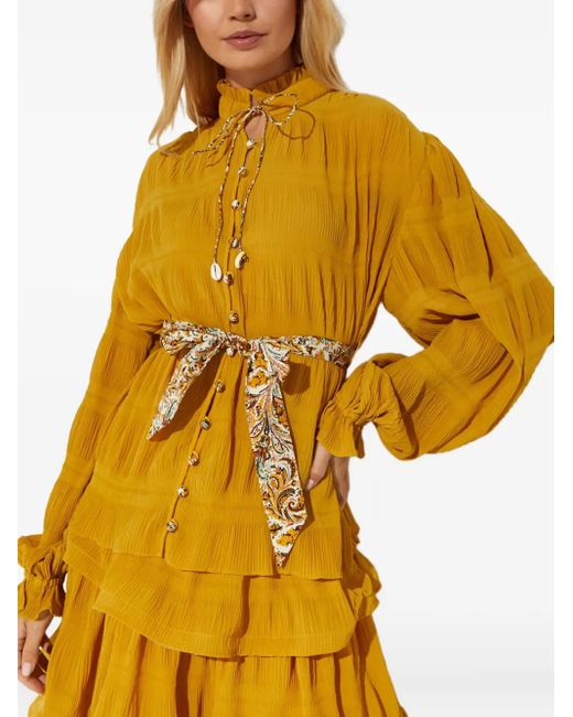 Ixiah Yellow Ruffled Tie-Neck Blouse