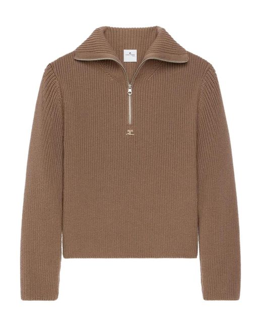 Courreges Ribgebreide Trui Met Halve Rits in het Brown