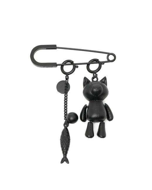 Juun.J White Safety-Pin Charm Brooch