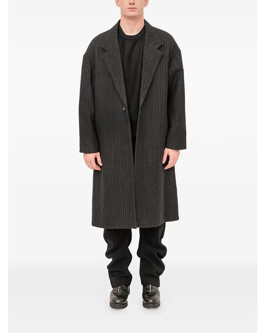 DEVOA Black Striped Wool Single-Breasted Coat for men