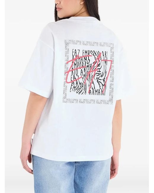 EA7 White Logo-Print T-Shirt