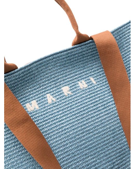 Marni Blue Logo-embroidered Woven Tote Bag for men