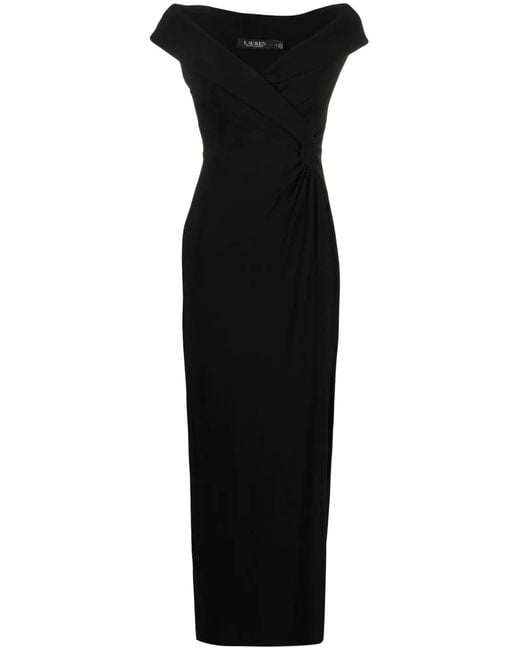 Ralph Lauren Black Sleeveless Pinched-Waist Gown