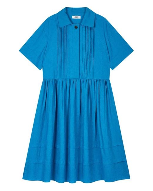 Studio Tomboy X Blue Pleated Collared Shirt Mini Dress