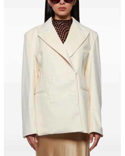Gcds White Double-Breasted Logo-Embossed Jacket