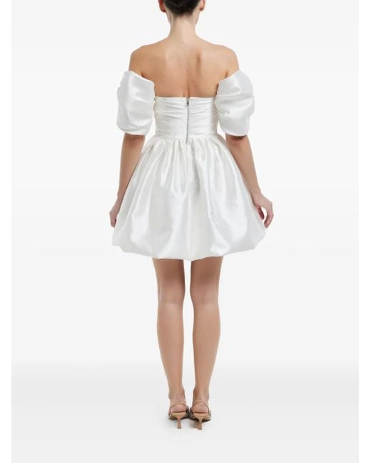 POST MERIDIEM White Draped-Bodice Duffy-Skirt Mini Dress
