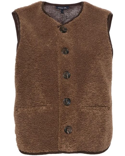 Soeur Brown V-Neck Faux-Shearling Vest