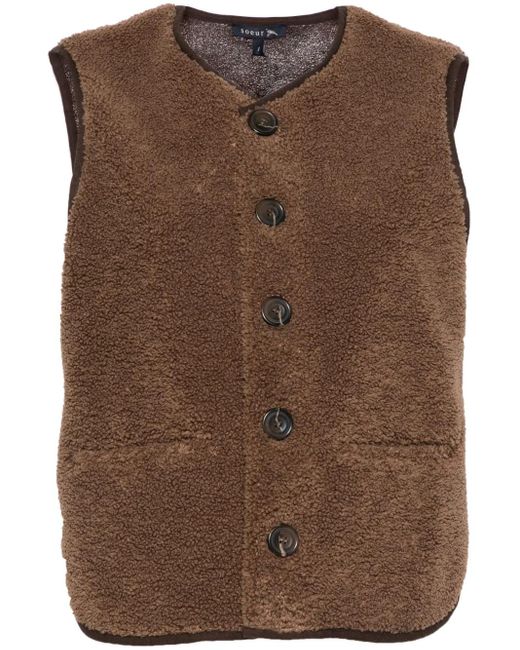 Chaleco con cuello en V Soeur de color Brown