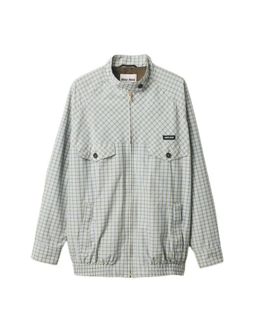 Miu Miu Gray Checked Technical-Fabric Blouson Jacket