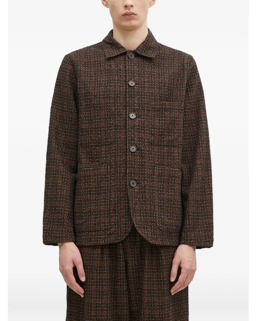 Universal Works Brown Bakers Checked Button Shirt for men