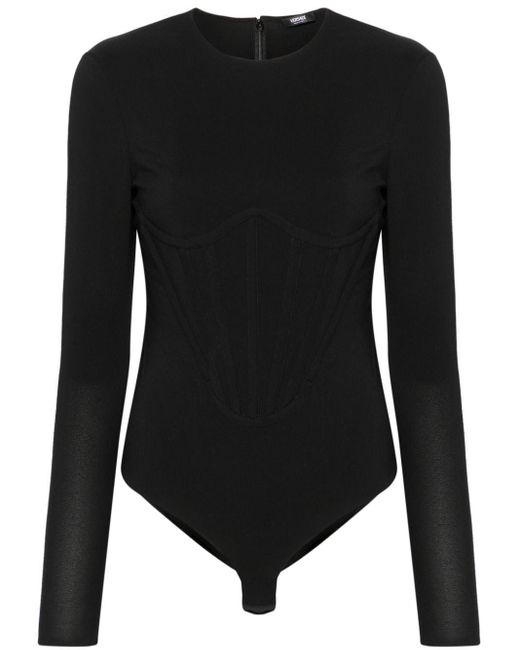 Versace Black Boned Crepe Bodysuit