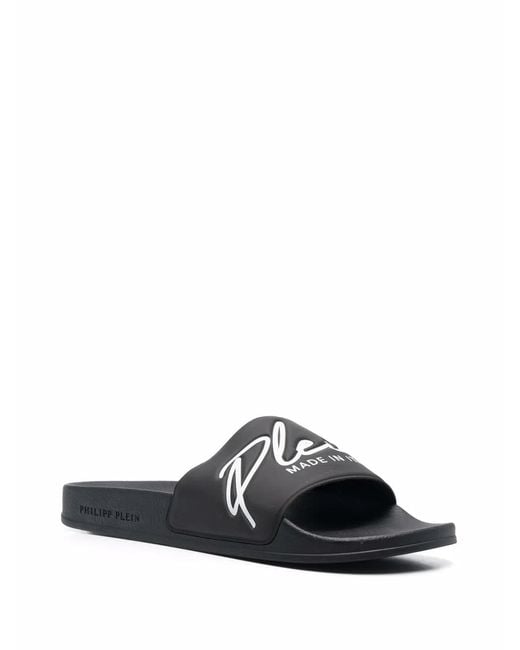 Philipp Plein Black Embossed Logo Slides