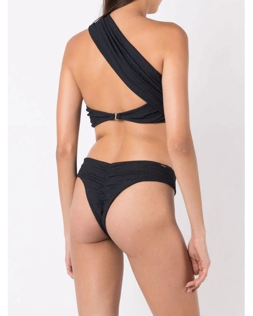 Amir Slama Black Fine-Ribbed One-Shoulder Bikini