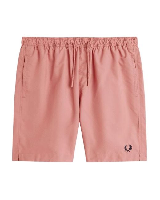 Fred Perry Pink Drawstring-Waist Swim Shorts for men