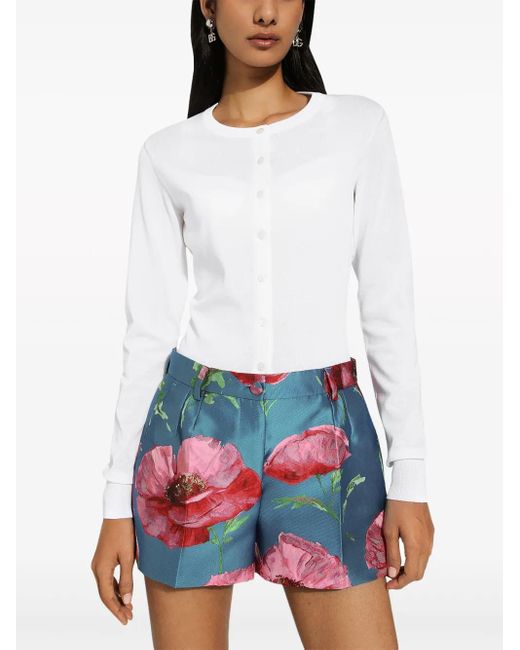 Dolce & Gabbana White Dg-Embroidered Fine-Knit Cardigan