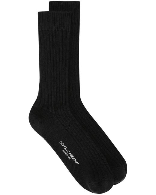 Dolce & Gabbana Black Ribbed Intarsia-Knit Logo Socks for men