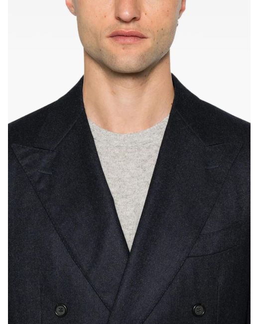 Canali Blue Double-Breasted Peak-Lapels Wool Blazer for men