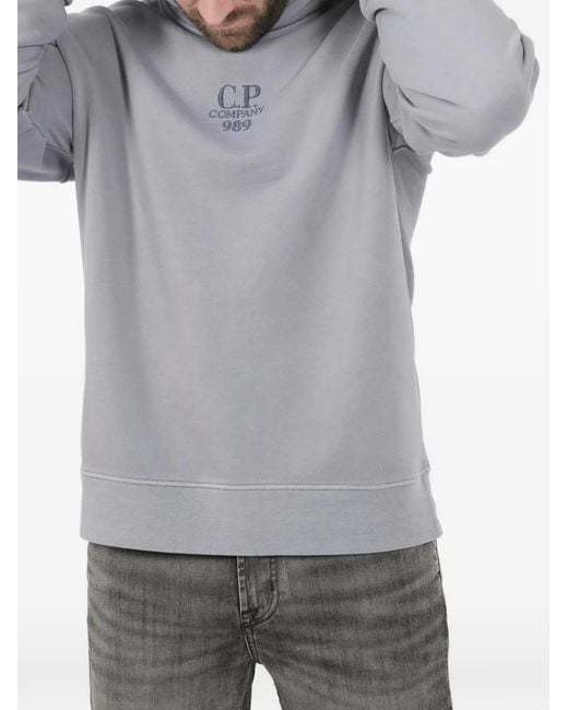 C P Company Gray Logo-Detail Hoodie for men