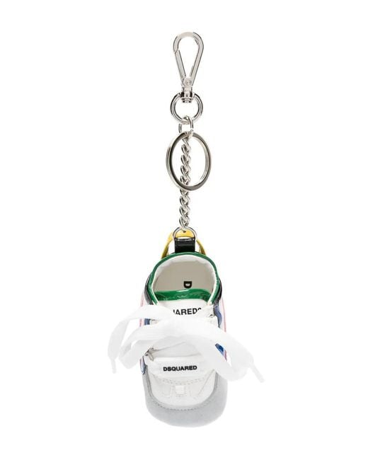 DSquared² White Sneaker-Motif Leather Keychain for men