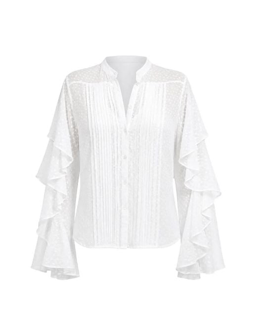 Barbara Bui White Blouse Plumetis À Manches Volantées