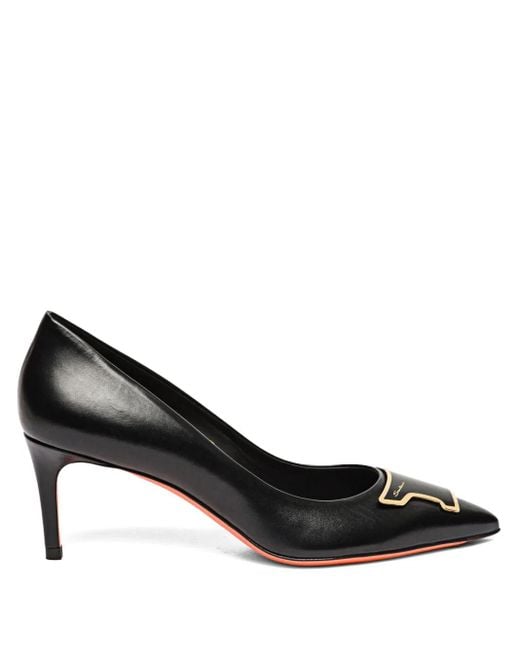 Santoni Black 90Mm Sibille Leather Pumps