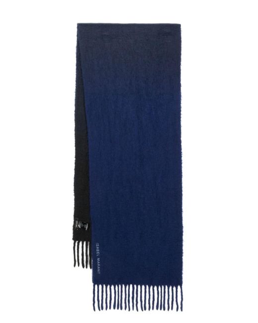 Isabel Marant Blue Embroidered-logo Knitted Scarf