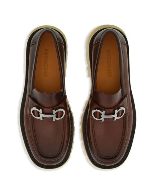 Ferragamo Brown Gancini-plaque Leather Loafers for men