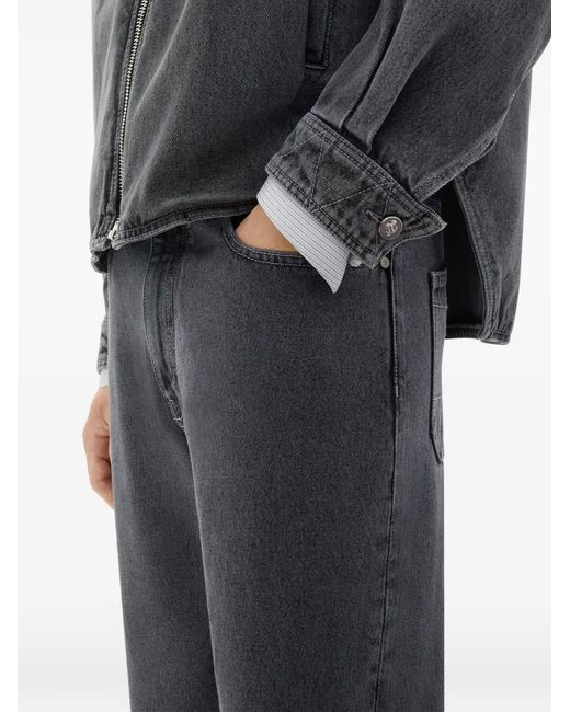 Ferrari Gray Five-Pocket Marbled-Denim Jeans for men