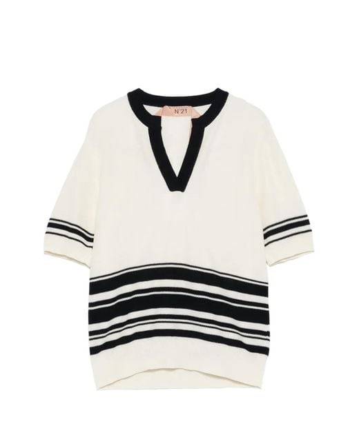 N°21 White V-Neck Striped Sweater