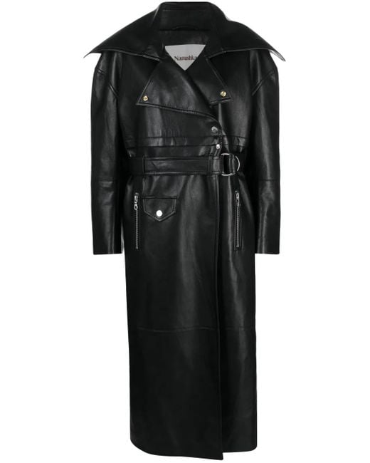 Nanushka Black Marielle Leather Biker Coat