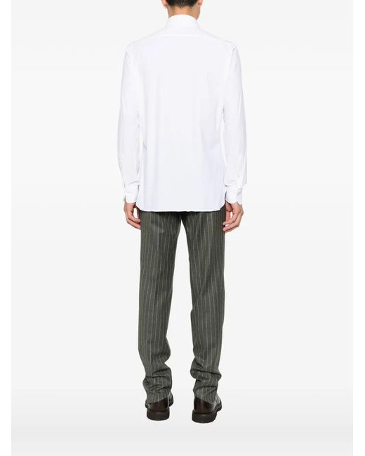 Barba Napoli White Long-Sleeve Spread-Collar Shirt for men