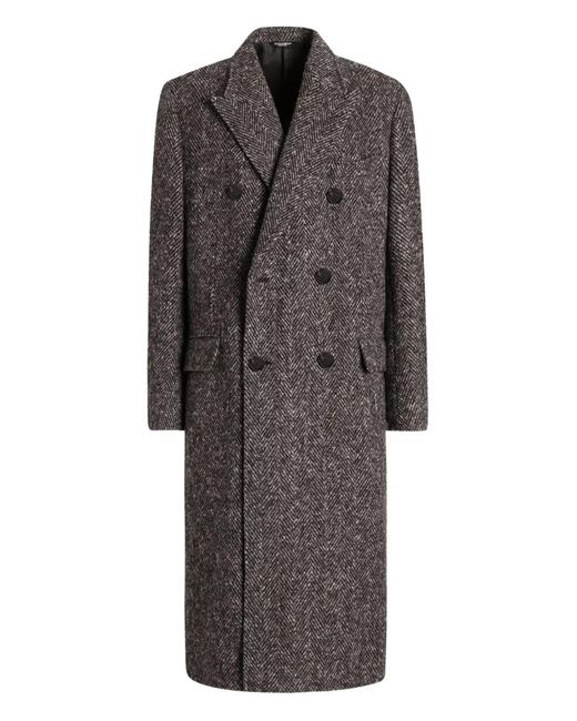 Dolce & Gabbana Gray Herringbone Double-Breasted Coat for men