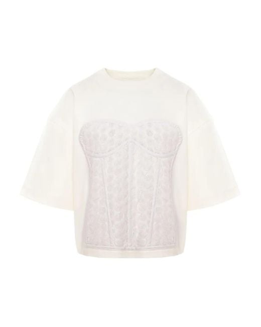 Hamza White T-Shirt mit Corsage-Einsatz