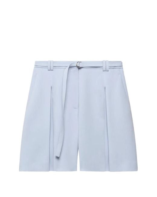 Another Tomorrow Blue Pleated Belted Shorts