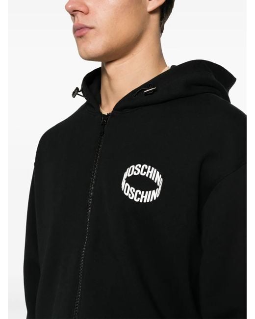 Moschino Black Logo-Appliqué Zip-Up Hoodie for men