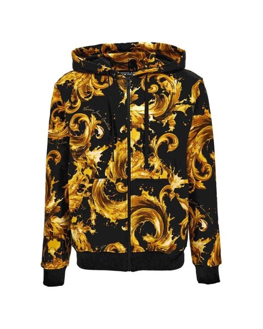 Versace Jeans Couture Black Baroque-Print Zip-Up Hoodie for men