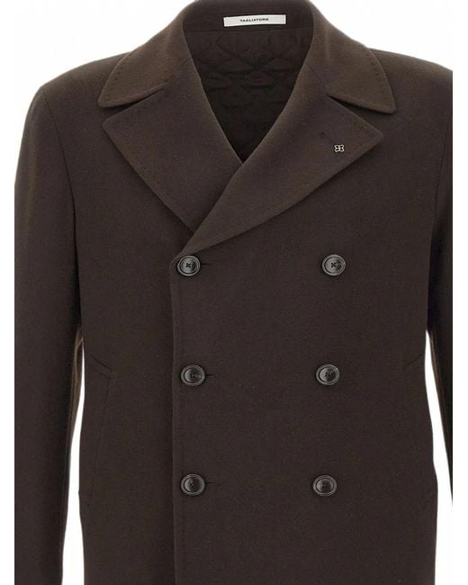 Tagliatore Black Double-Breasted Logo-Pin Coat for men