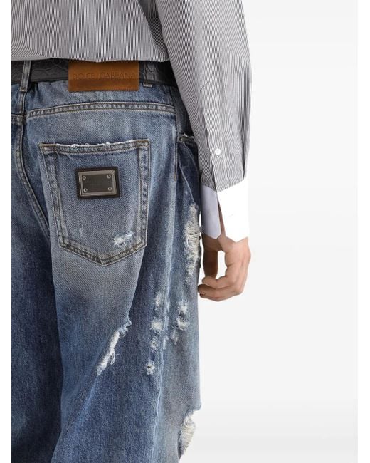 Dolce & Gabbana Oversize-Jeans Aus Baumwolle Mit Plakette in Blue für Herren