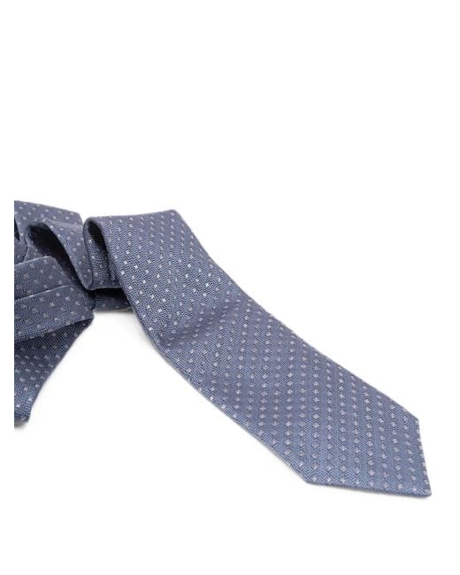 Brunello Cucinelli Blue Geometric-Pattern Silk Tie for men