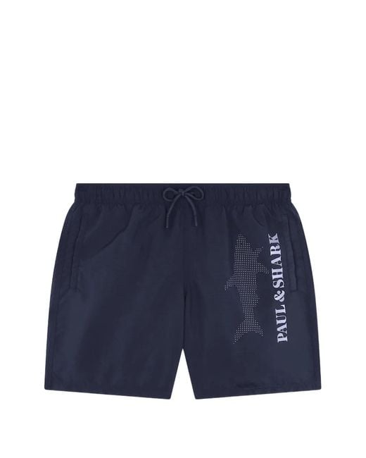 Paul & Shark Blue Logo-Print Drawstring Swim Shorts for men