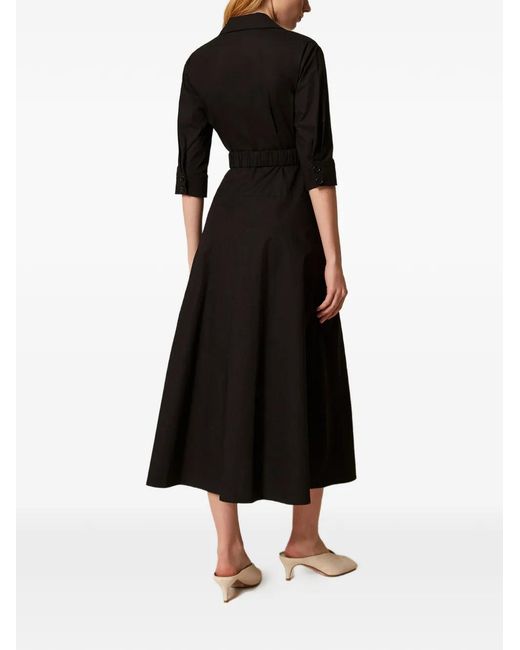 Twinset Black Robe Longue En Popeline À Taille Ceinturée