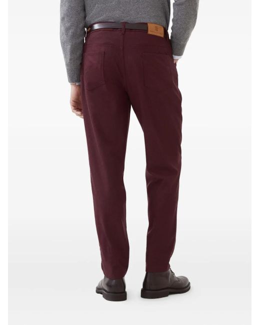 Brunello Cucinelli Purple Logo-Embroidered Trousers for men
